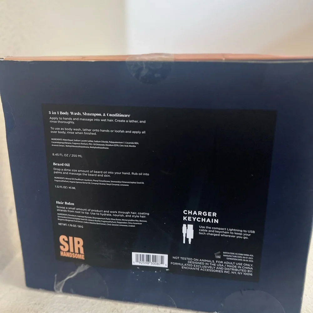 Sir Handsome 4- Gift Set 3 In 1 Body Wash‎ Shampoo Hair Balm Beard Oil/ Cord